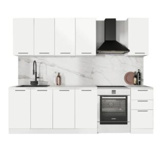 ГАРДЕН, готовая кухня, 2 м, столешница 200 см, фасады мдф, белый софт/мрамор марквин