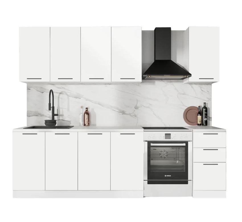 ГАРДЕН, готовая кухня, 2 м, столешница 200 см, фасады мдф, белый софт/мрамор марквин