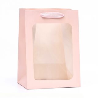 ГИФТ, пакет подарочный с окном, 25х18х13 см, розовый