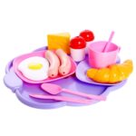 КИДС, игровой набор посуды с продуктами, пластик, 14 предметов, завтрак, розовый/фиолетовый