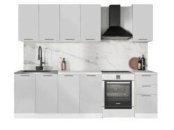 ГАРДЕН, готовая кухня, 2 м, столешница 80+40 см, фасады мдф, лайт грей/мрамор марквин