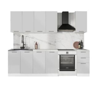 ГАРДЕН, готовая кухня, 2 м, столешница 80+40 см, фасады мдф, лайт грей/мрамор марквин