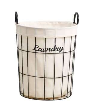 ЛОФТ, корзина для белья, металл, 38 л, черный/натуральный