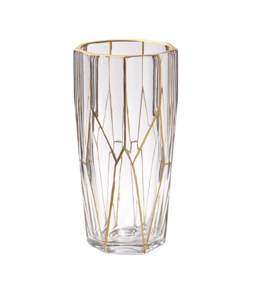 РОНЬЯ, ваза с прожилками, стекло, 23 см, прозрачно-золотой