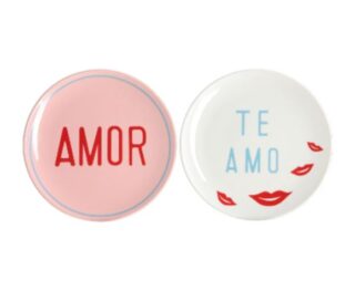 АМОР, набор тарелок, 2 шт, 22 см, фарфор, белый/розовый