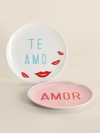 АМОР, набор тарелок, 2 шт, 22 см, фарфор, белый/розовый
